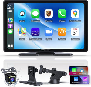 Wonsidary 9" Carplay Screen for Car,Compatible with Wireless/Wired Apple CarPlay/Android Auto and Mirror Link - Bluetooth Audio,Navigation,Siri,FM, AUX,with Backup Cam,Light Sensitive,and Two USB Charging Por