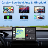 Wonsidary 9" Carplay Screen for Car,Compatible with Wireless/Wired Apple CarPlay/Android Auto and Mirror Link - Bluetooth Audio,Navigation,Siri,FM, AUX,with Backup Cam,Light Sensitive,and Two USB Charging Por