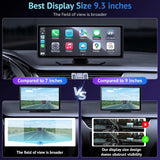 Wonsidary 9.3" Wireless CarPlay Screen for Car Compatable with Apple CarPlay & Android Auto,Portable Car Screen with 2.5K Dash Cam,1080p Backup Camera,Bluetooth, Navigation,Mirror Link,Voice Control